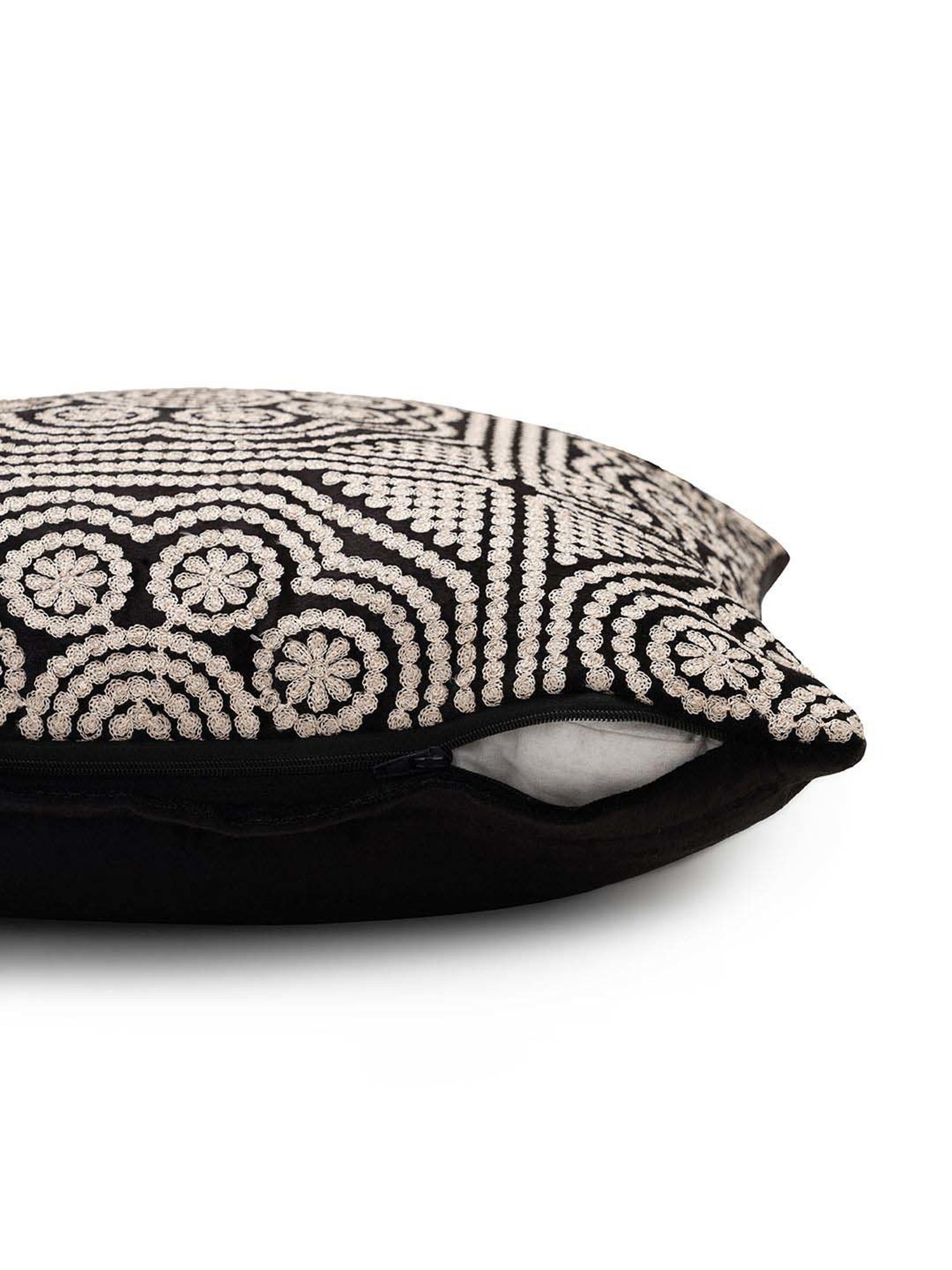 Pure Home and Living Black Cotton Embroidered Cushion Cover