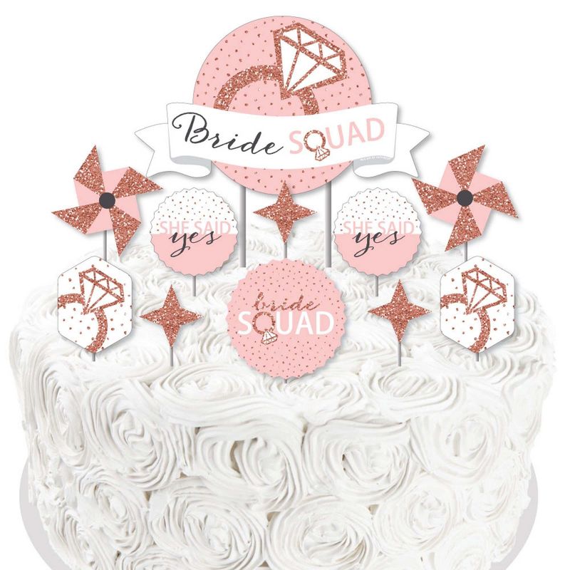 Big Dot of Happiness Bride Squad - Rose Gold Bridal Shower or Bachelorette Party Cake Decorating Kit - Bride Squad Cake Topper Set - 11 Pieces