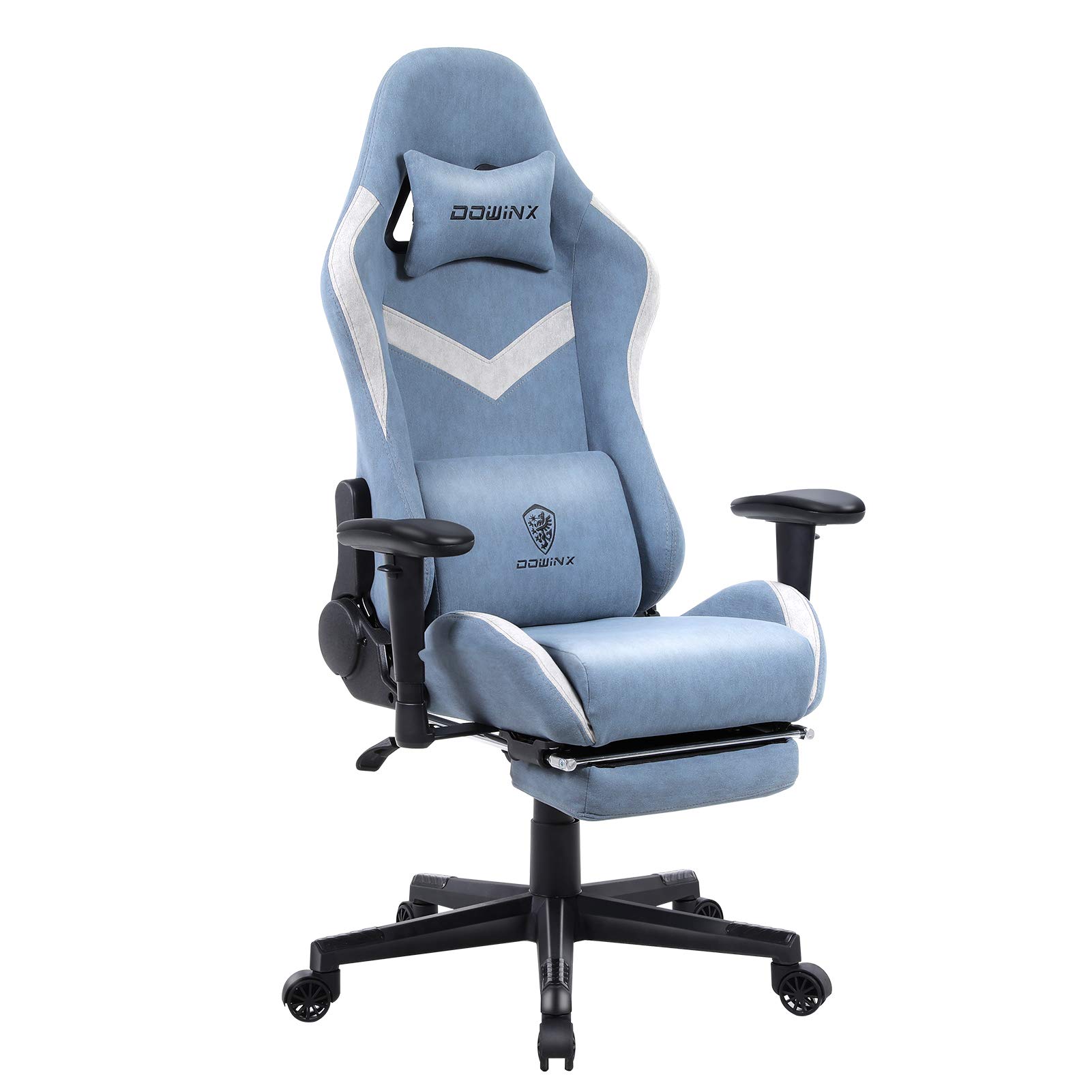 Dowinx Gaming Chair Breathable Fabric Office Chair with Massage Lumbar Support, High Back Ergonomic Comouter Chair Adjustable Swivel Task Chair with Footrest (Blue)