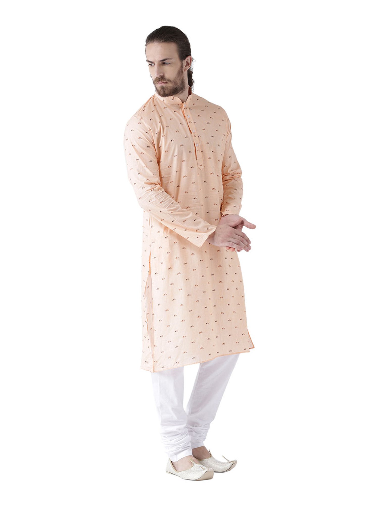 Deyann Peach Printed Linen Kurta Set