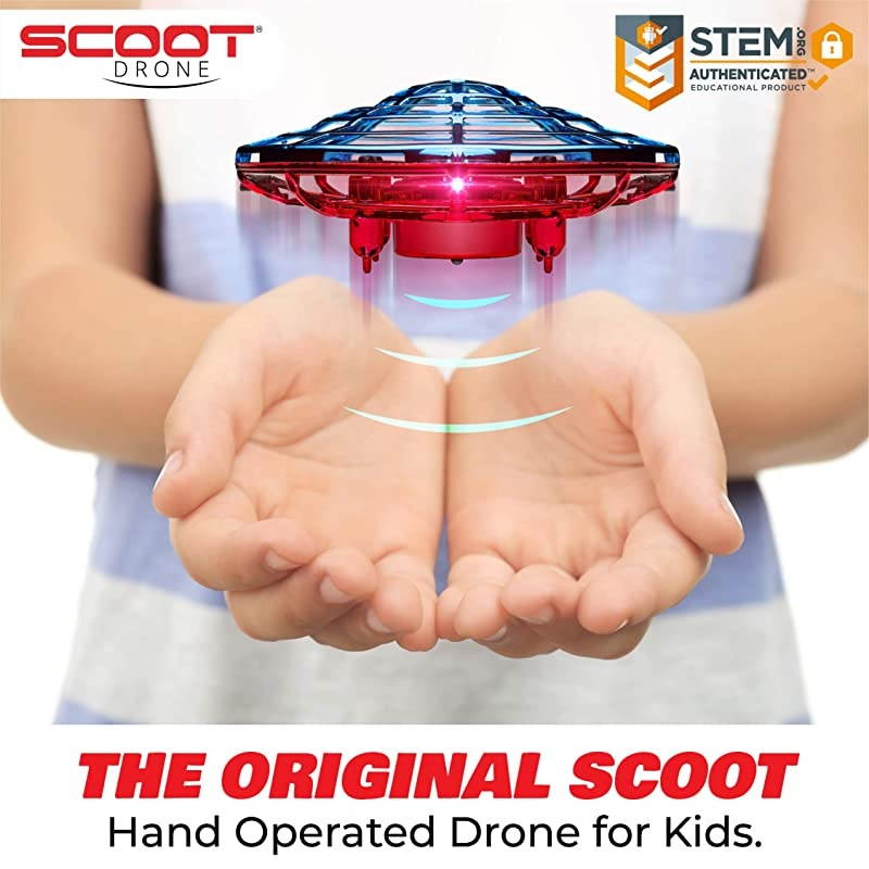 Scoot Combo Hand Operated Drone for Kids or Adults - Hands Free Motion Sensor Mini Drone, Easy Indoor Rechargeable UFO Flying Ball Drone Toy for Boys and Girls (Red/Blue)