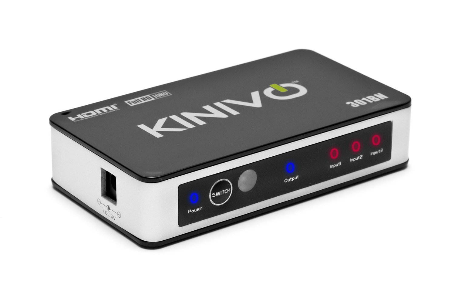 Kinivo 301BN Premium 3 port High speed HDMI switch with IR wireless remote and AC Power adapter - supports 3D, 1080p