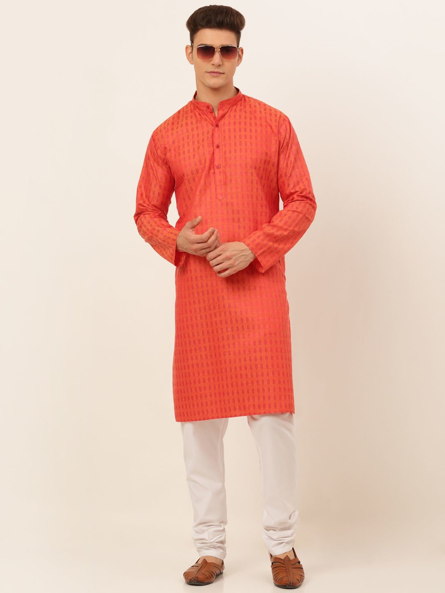 Jompers Red Regular Fit Printed Kurta Set