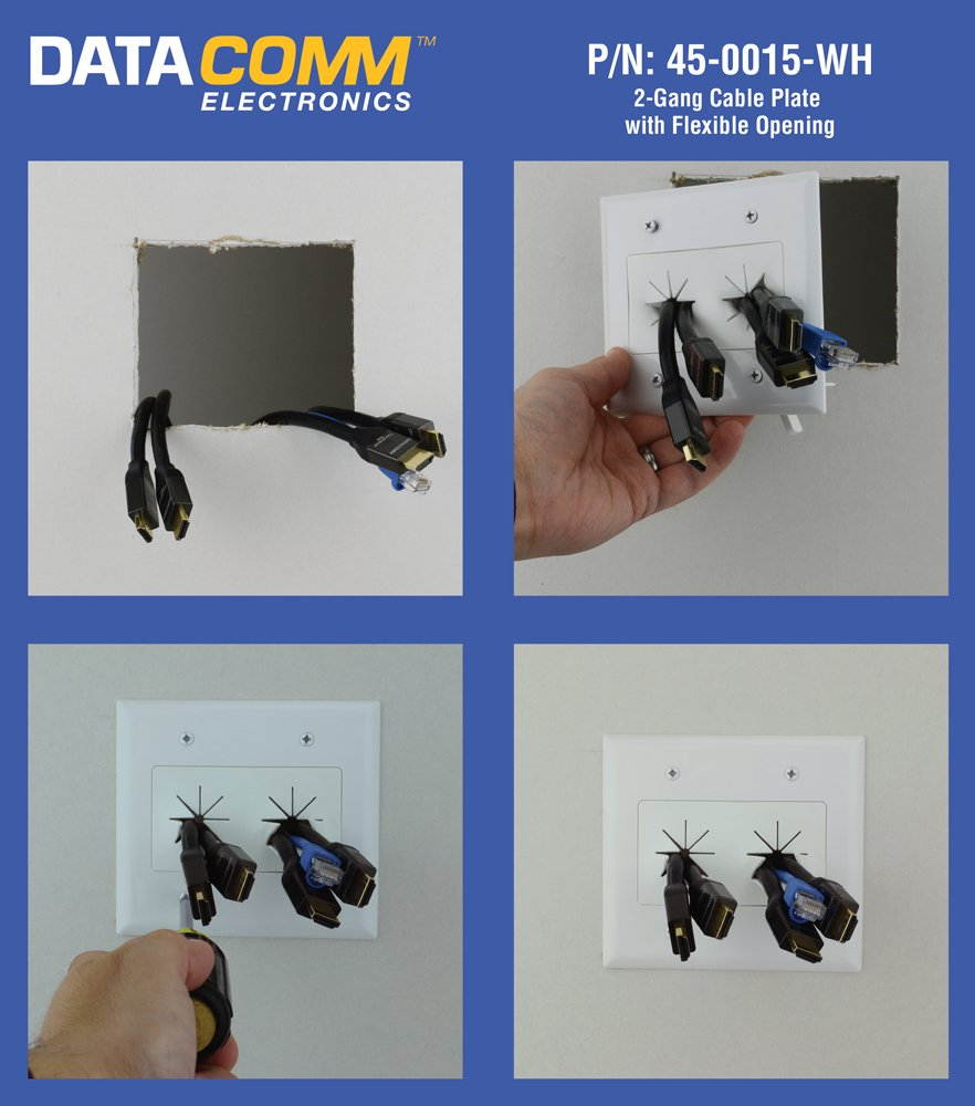 DataComm Electronics 45-0015-WH Cable Plate with Flexible Opening, 2 Gang