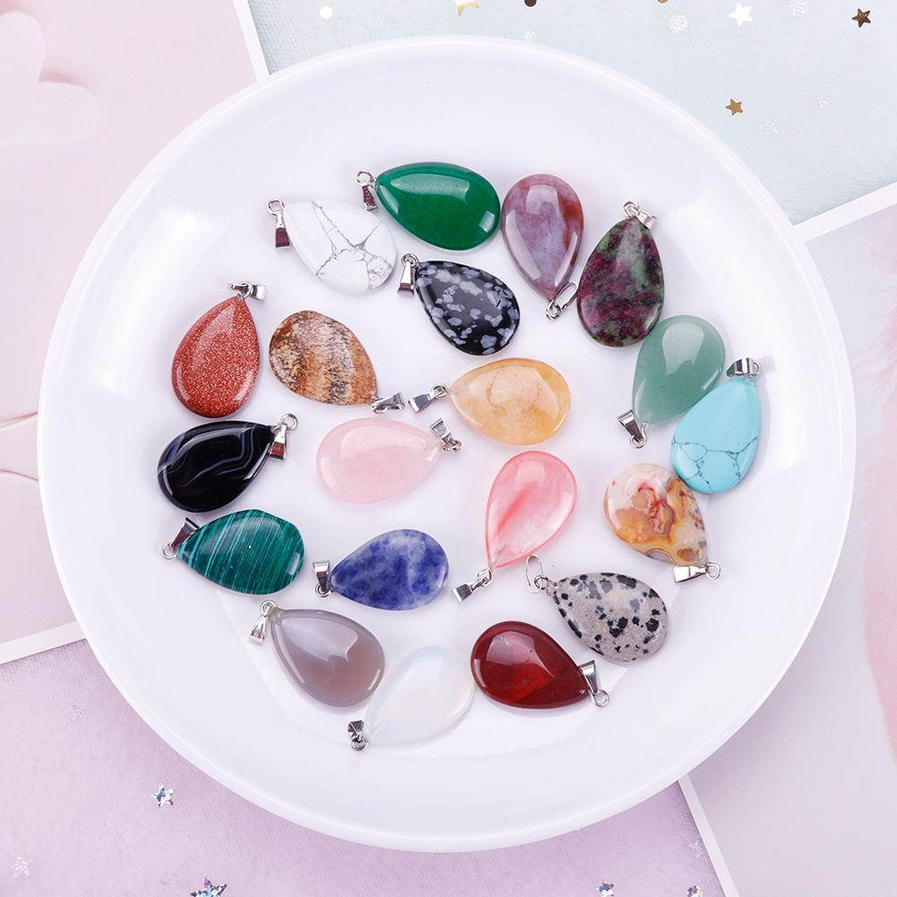 20 Pcs Heart and Waterdrop Stone Pendants Assorted Color Chakra Beads Crystal Charms for Jewelry Making