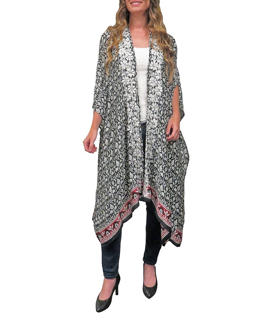 Karyn Seo Raquel Embroidered Printed Kimono Maxi Cardigan