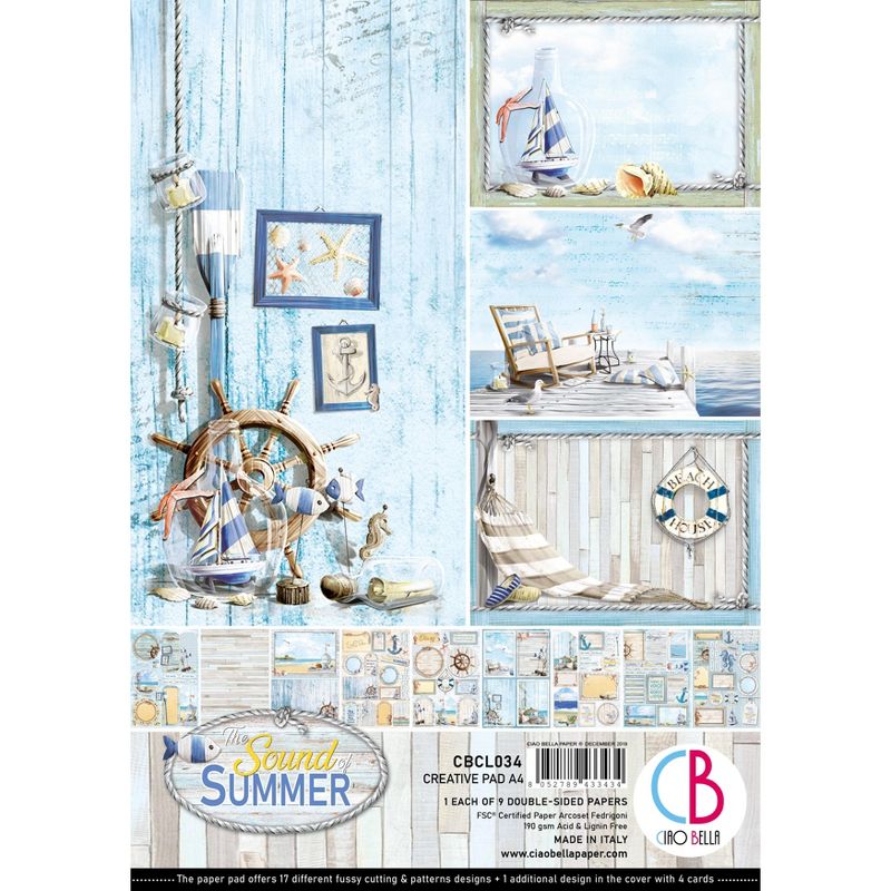 Ciao Bella Double-Sided Creative Pack 90lb A4 9/Pkg-Sound Of Summer, 9 Designs/1 Each