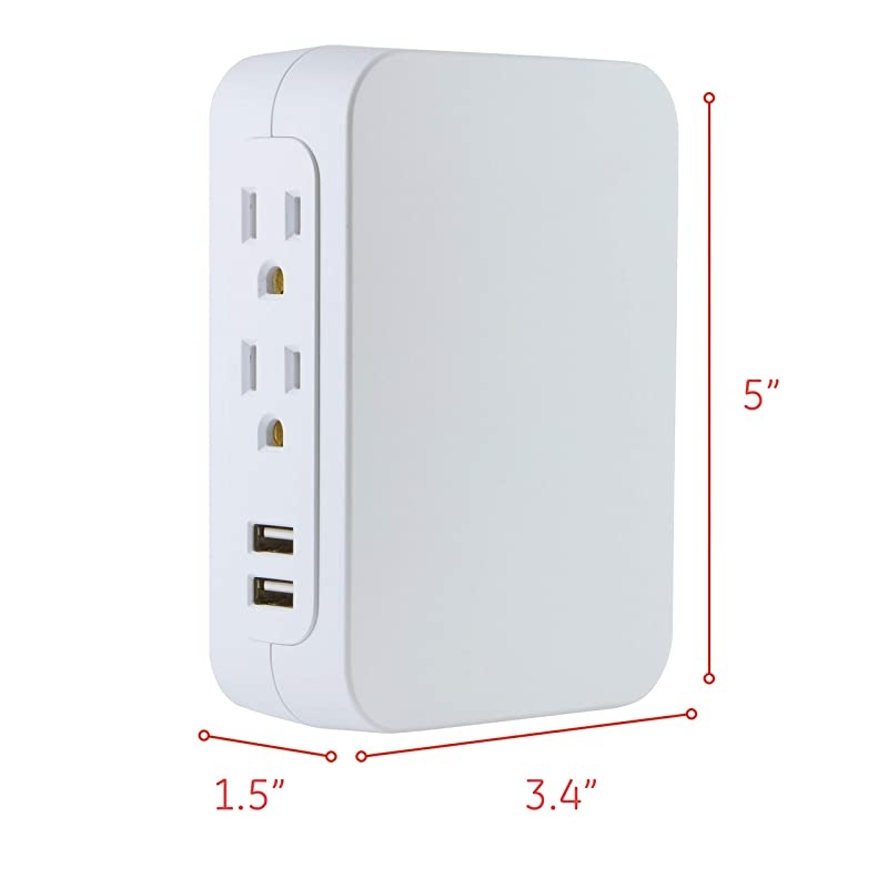 USB Charging Sur Protector 5 Outlet 2 USB Ports Wall Charr Fast Char Side Access 24A 560 Joules Protection Rating White Finish 38314