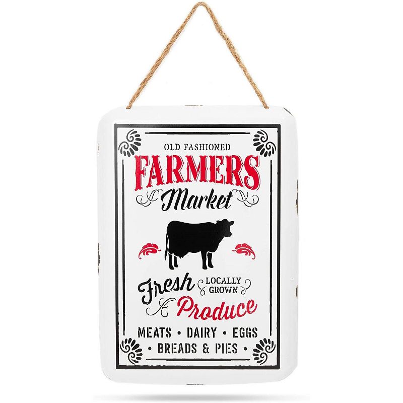 Farmlyn Creek Farmer's Market Rustic Metal Hanging Vintage Sign (11 x 8 In)
