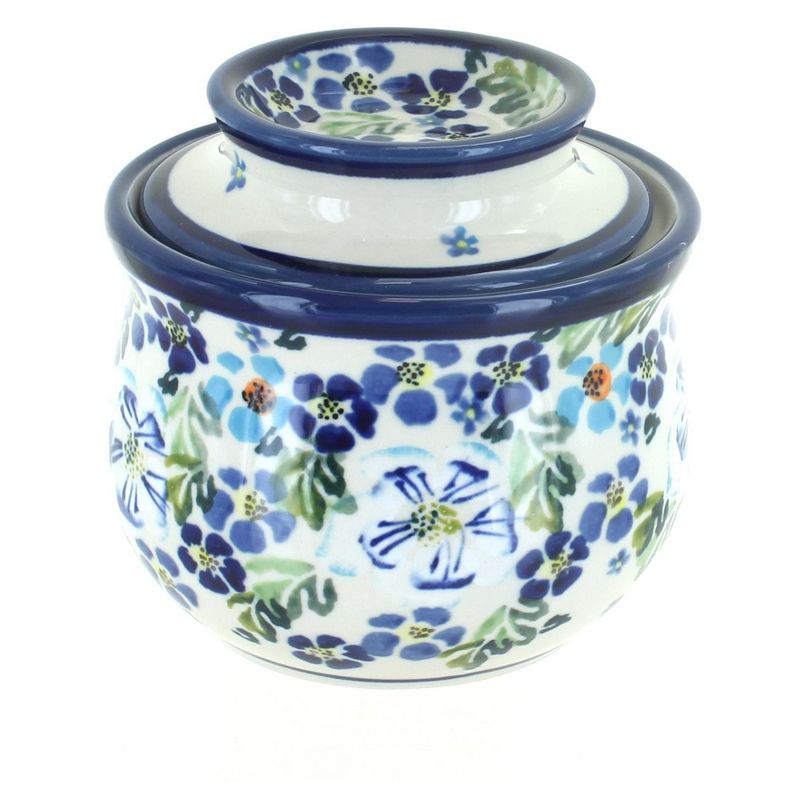 Blue Rose Polish Pottery Vintage Violet French Butter Dish