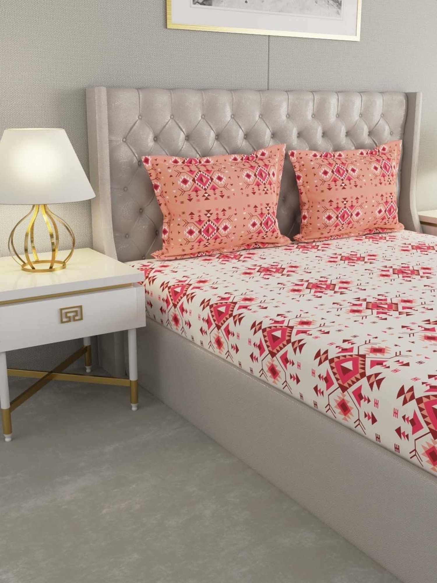 Raymond Home Red Cotton 177 TC Queen Bedsheet with 2 Pillow Covers