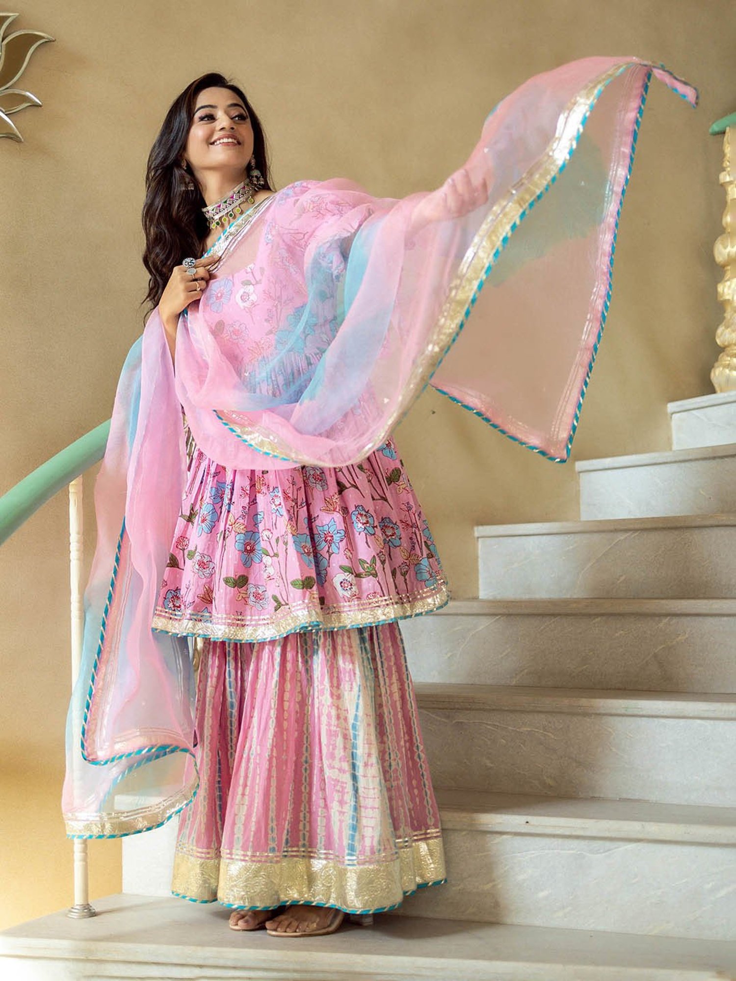 AACHHO Pink Gulbahaar Shibori Sharara Set