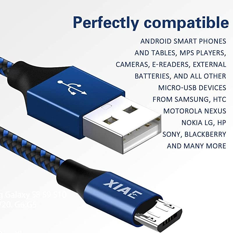 Micro USB Cable 5Pack 336610FT Nylon Braided Fast Charging Cable Aluminum Housing USB Charger Android Cable for Samsung Galaxy S7 Edge S6 S5Android PhoneLG G4HTC and MoreBlackBlue