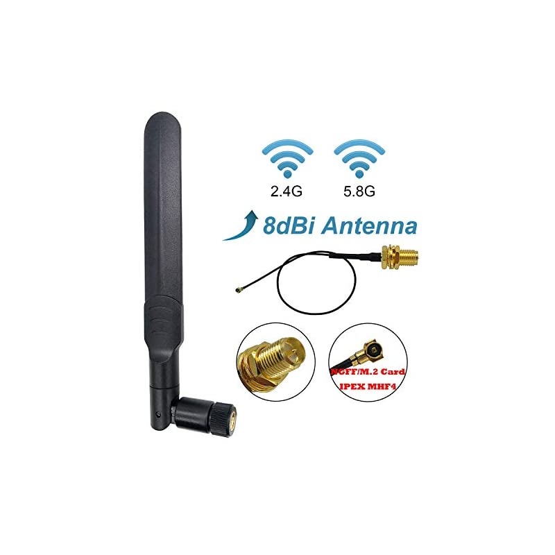 Antenna 8dBi Omni RPSMA Male 24Ghz 58Ghz Dual Band + 20cm UFL IPEX MHF4 to RP SMA Female Extension Cable for M2 NGFF Card Notebook PS4 Drone 1 Pcs