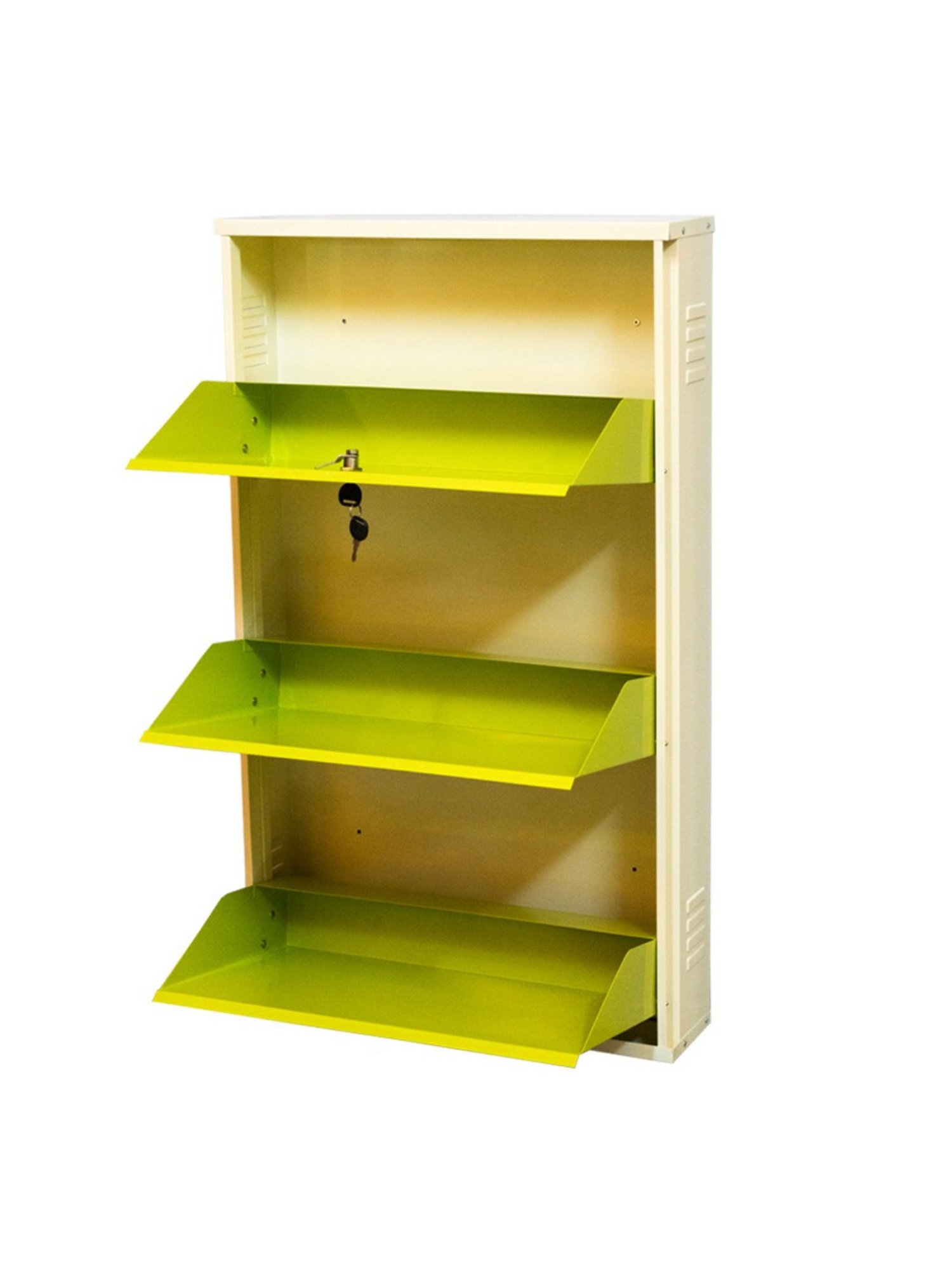 Delite Kom Metal Shoe Rack - 24" 3 Shelf, Ivory Green, PowderCoat, Wall Mount, DIY