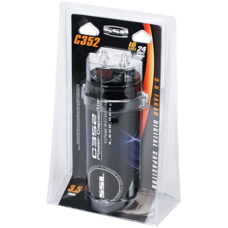 Sound Storm C352 3.5 Farad Car Capacitor for Energy Storage to Enhance Bass Demand and Boost Audio System with Digital LED Voltage Meter, Black