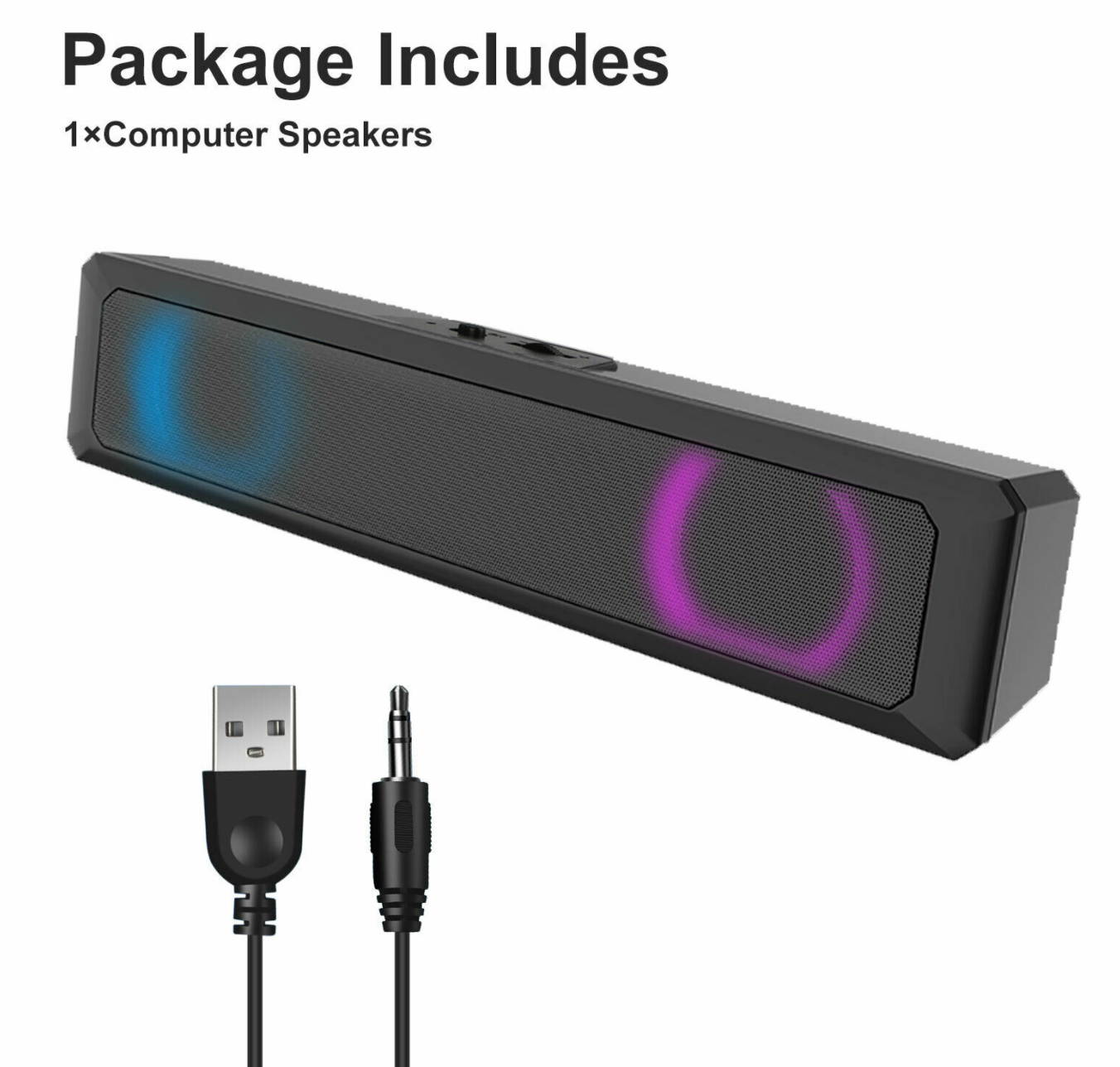 Computer Stereo Soundbar Speaker USB Powered 7 color LED For PC Desktop Laptop