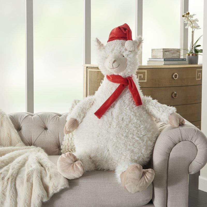 Mina Victory Holiday Llama Plush Ivory 23" x 24" Stuffed Animal