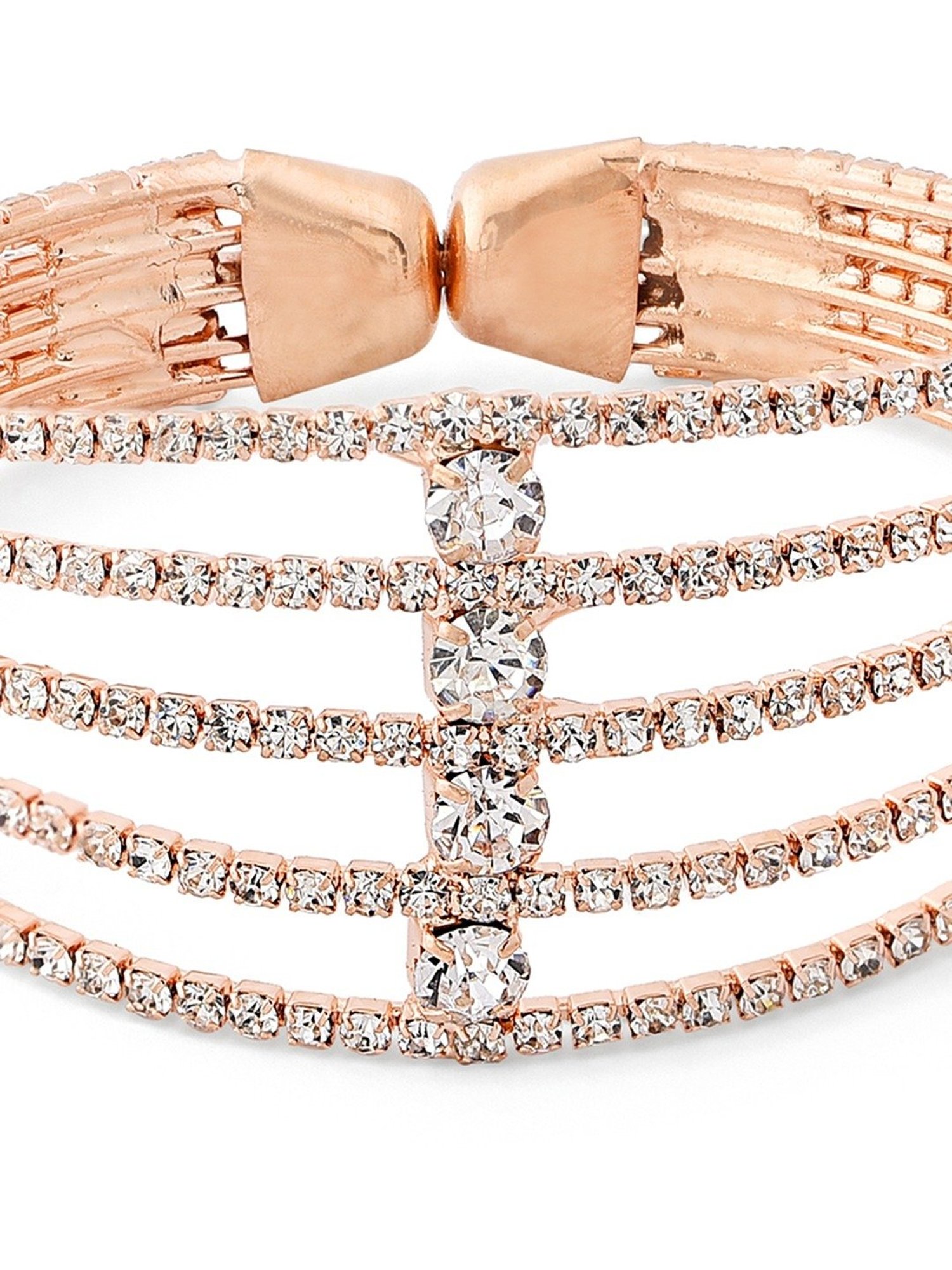 Zaveri Pearls Rose Gold Dazzling Austrian Diamonds Embellished Party Bling Cuff Bracelet-ZPFK12103