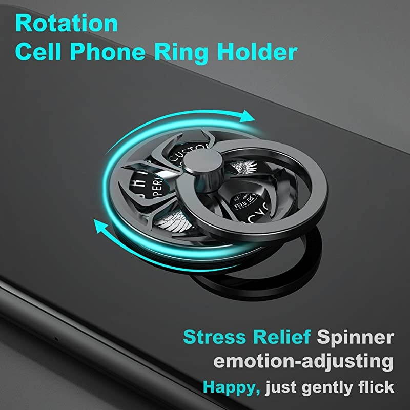 AntiAnxiety Finger Ring Stand  360&deg; Rotation Spinner Mobile Cell Phone Ring Stand Holder with Grip Kickstand Universal WashableReusable for iPhoneiPadSamsung NoteTablets etc Black