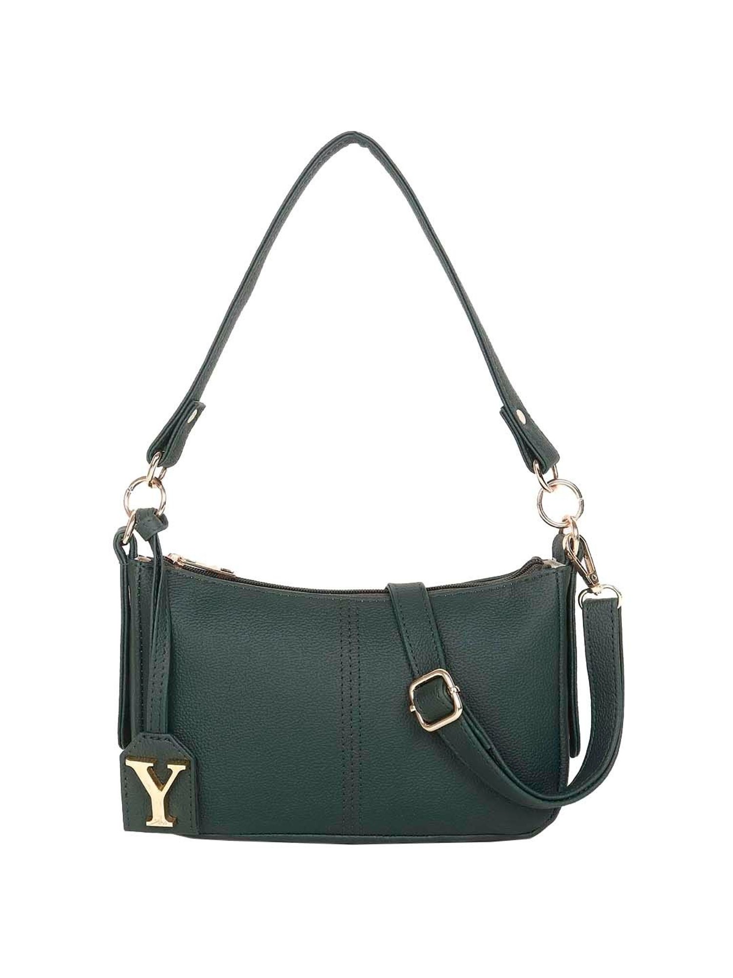 Yelloe Green Solid Medium Baguette Bag