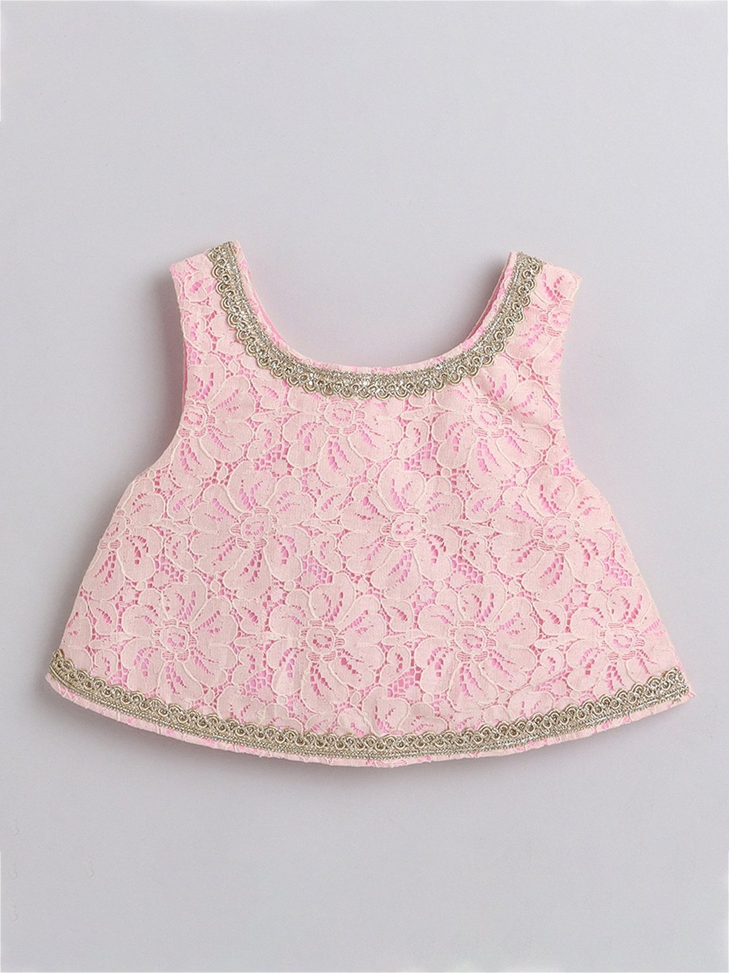 Many Frocks Kids Pink Self Design Lehenga, Choli with Dupatta