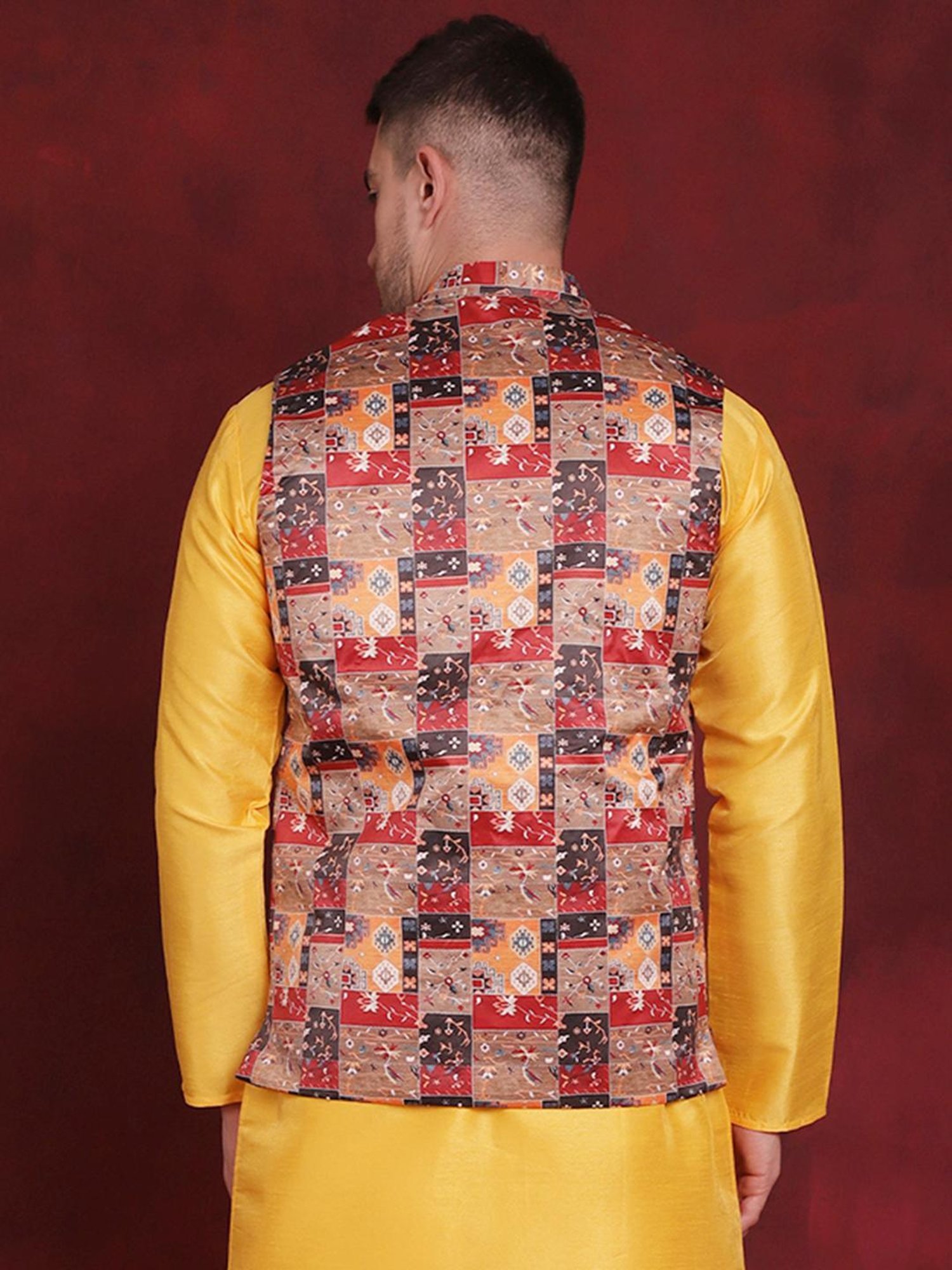 Jompers Multicolored Regular Fit Printed Nehru Jacket