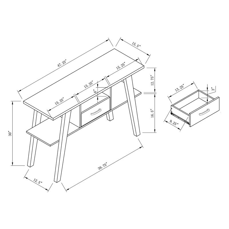 Ossy 4 Shelf Console Table with 1 Drawer Black - miBasics