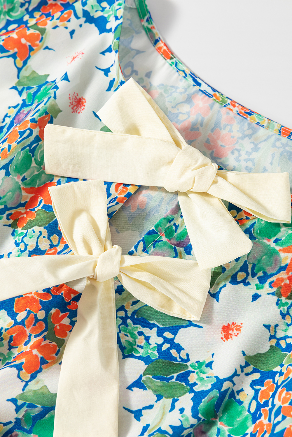 White Spotted Print Tie Neck Color Block Halter Sleeveless Shirt