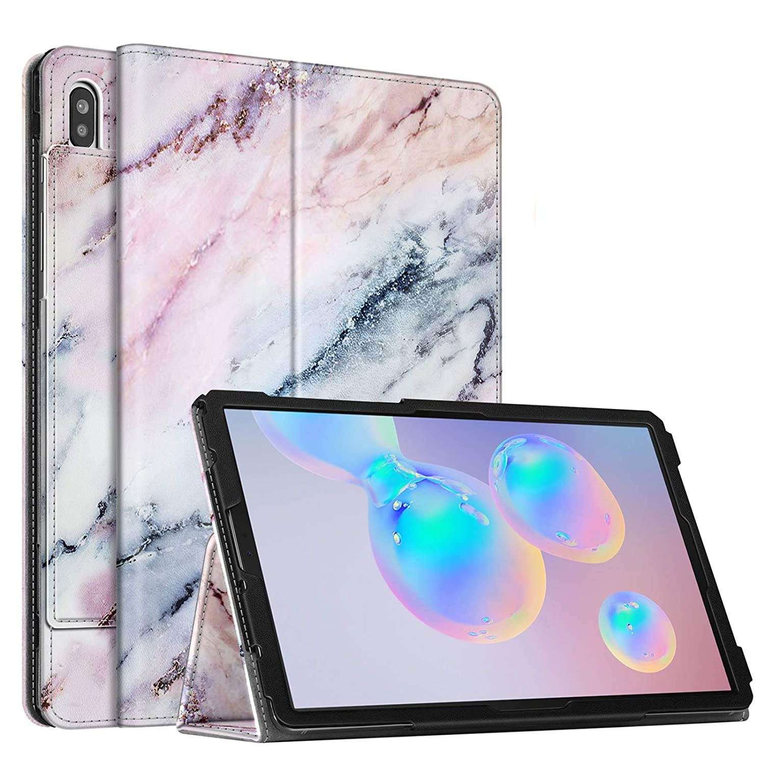 Fintie Folio Case for Samsung Galaxy Tab S6 10.5" 2019 (Model SM-T860/T865/T867), [Patented S Pen Slot Design] Slim Fit Stand Cover Auto Sleep/Wake, Marble Pink