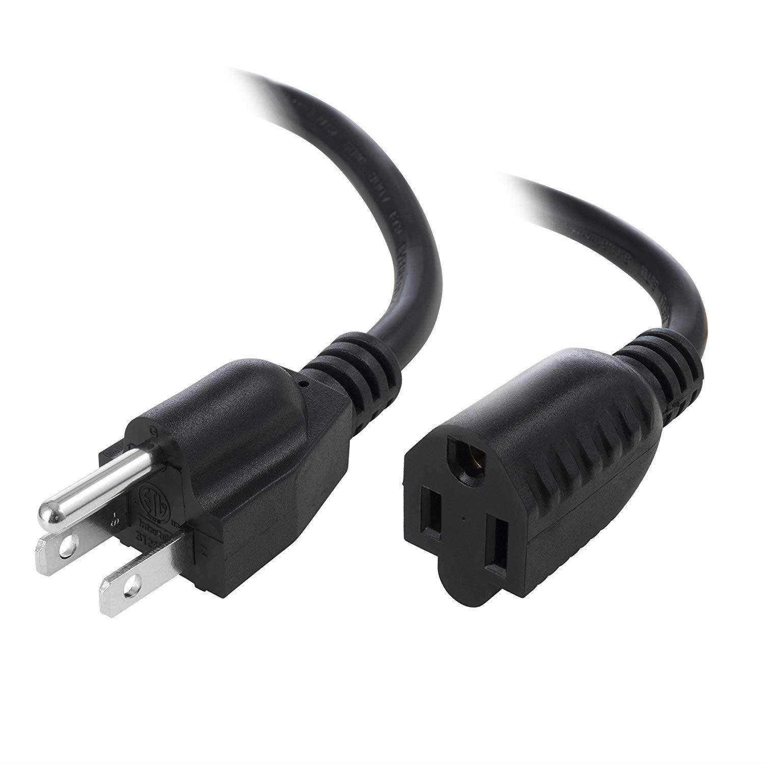 C&E Power Extension Cord, Black, Sjt, 14 AWG, 3 Conductor, 15 Amp, 25 Feet 2 Pack Power Cable, (CNE634401)