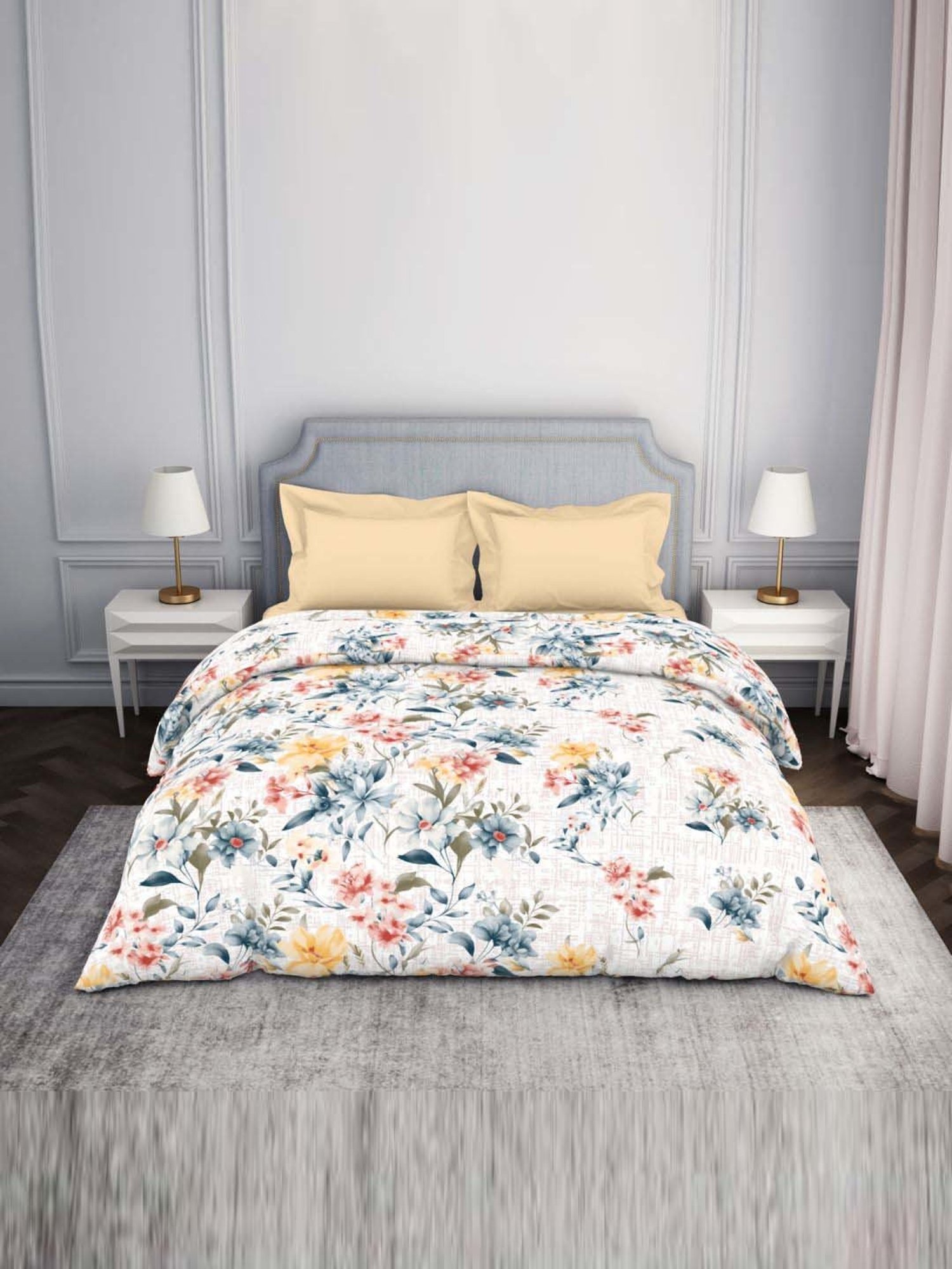 Maspar Vincent Green & Blue Cotton 120 TC Reversible Quilt - Set of 1