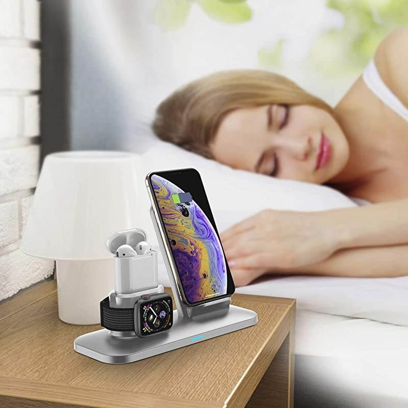 Wireless Charger 3 in 1 Wireless Charger Station for AirPods 21 and iWatches 54321 Qi Fast Wireless Charger Compatible with iPhone1111Pro MaxXRXS MaxXSXBuiltin iWatch Charger