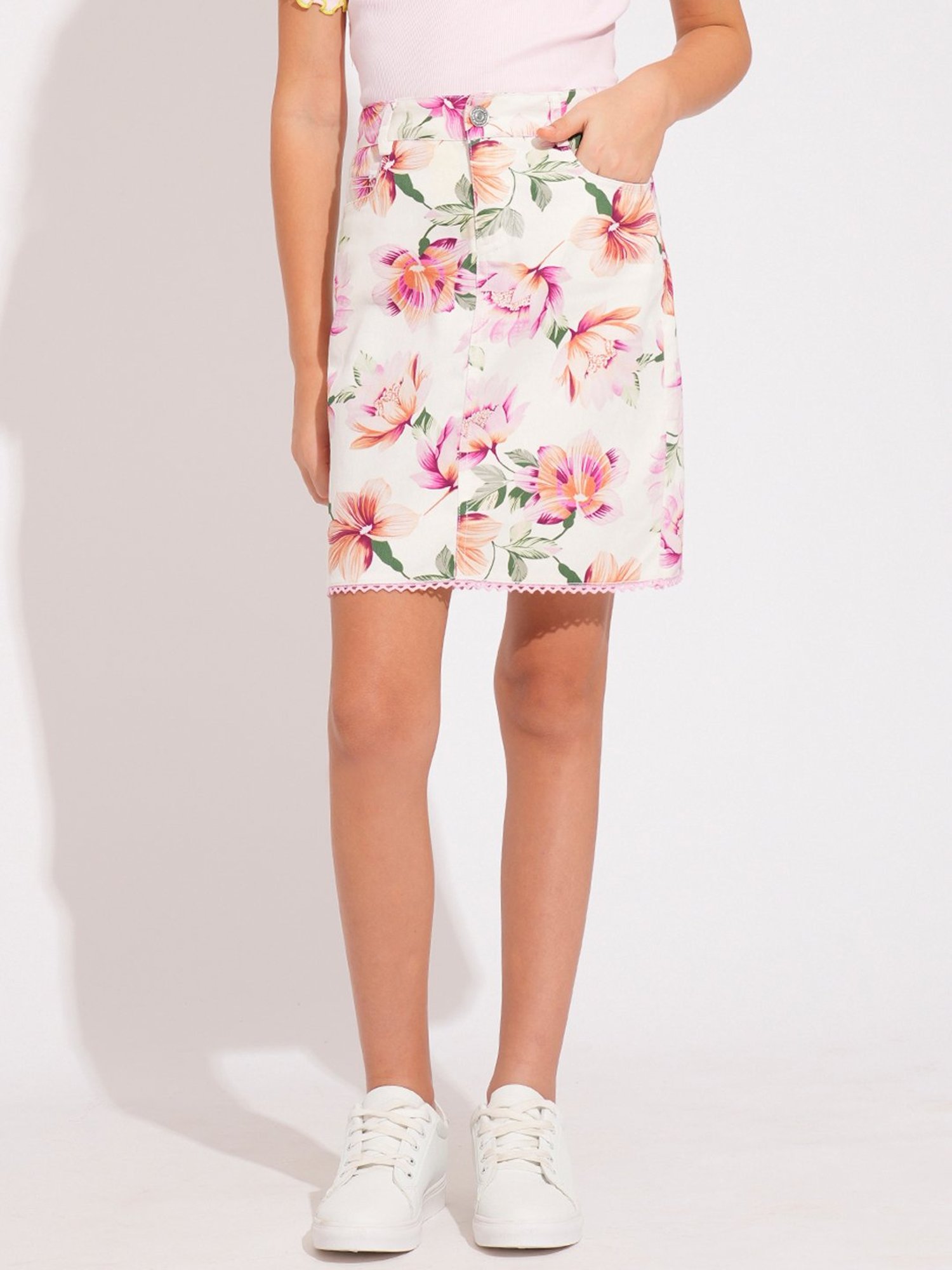 VERO MODA GIRL Kids Cloud Dancer Floral Print Skirt