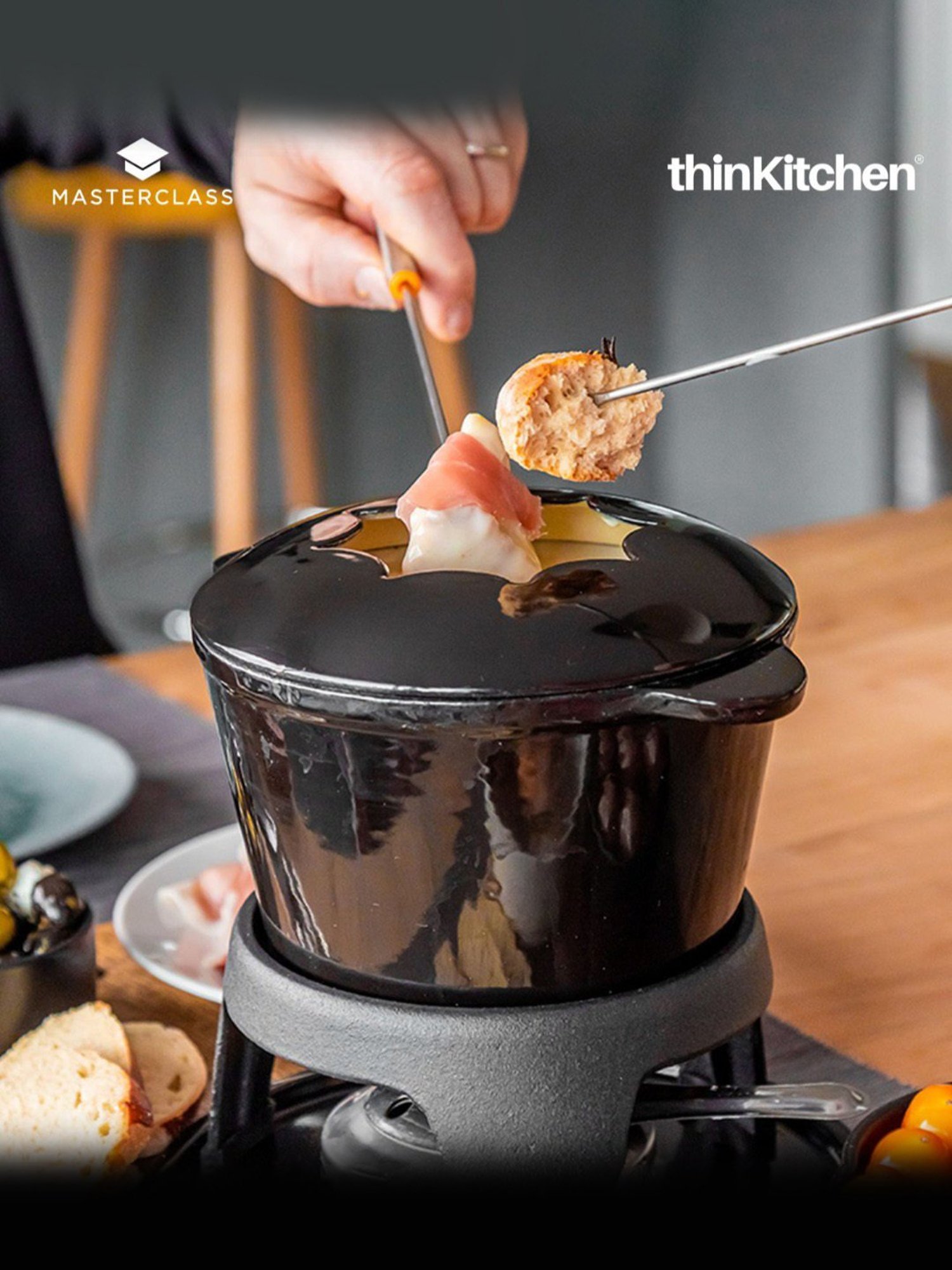 MasterClass Enamelled Black Cast Iron Fondue Set