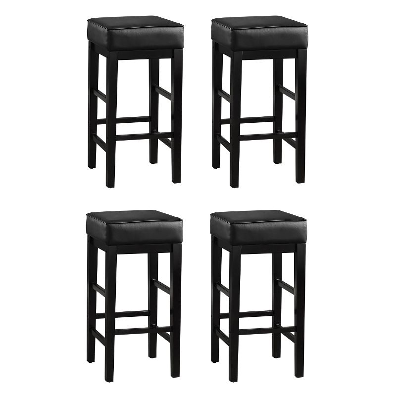 Lexicon 29" Pub Height Wooden Bar Stool Leather Seat Barstool, Black (2 Pack)