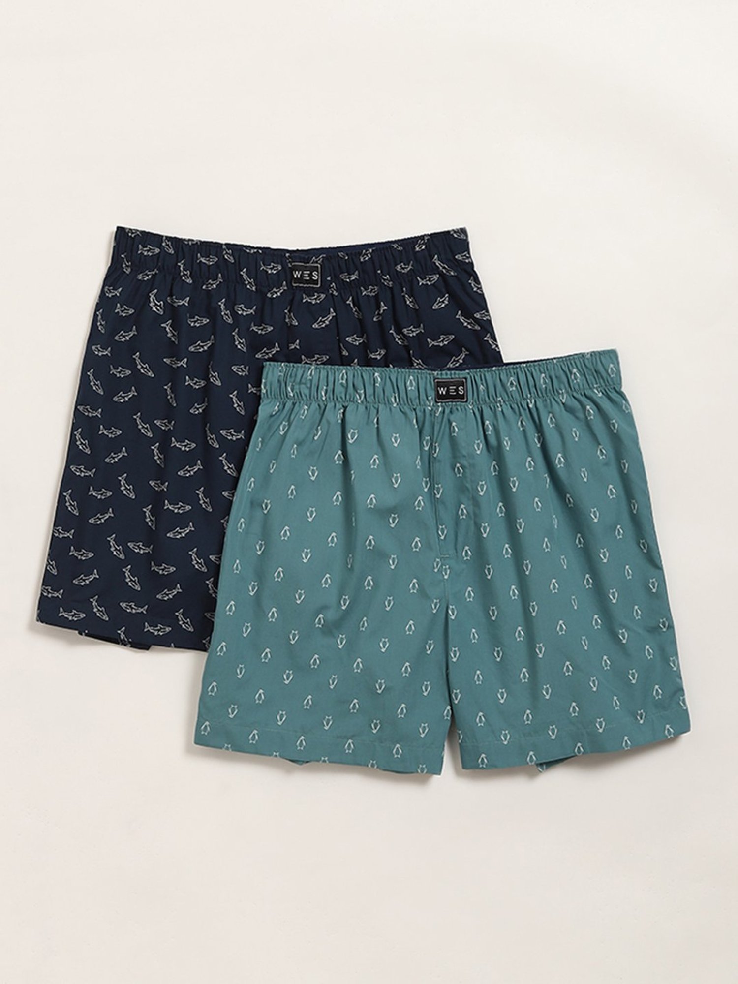 WES Lounge by Westside Teal & Navy Printed Boxers - Pack of 2