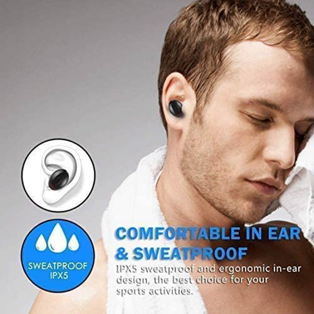 Ture Wireless Earbuds, Bluetooth 5.0 Headphones Stereo Sound Microphone Mini Wireless Earphones Running Headphones with Portable Charging Case for Sport Driving