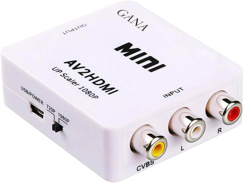AV to HDMI GANA 1080P Mini RCA Composite CVBS AV to HDMI Video Audio Converter Adapter Supporting PAL/NTSC with USB Charge Cable for PC Laptop Xbox PS4 PS3 TV STB VHS VCR Camera DVD