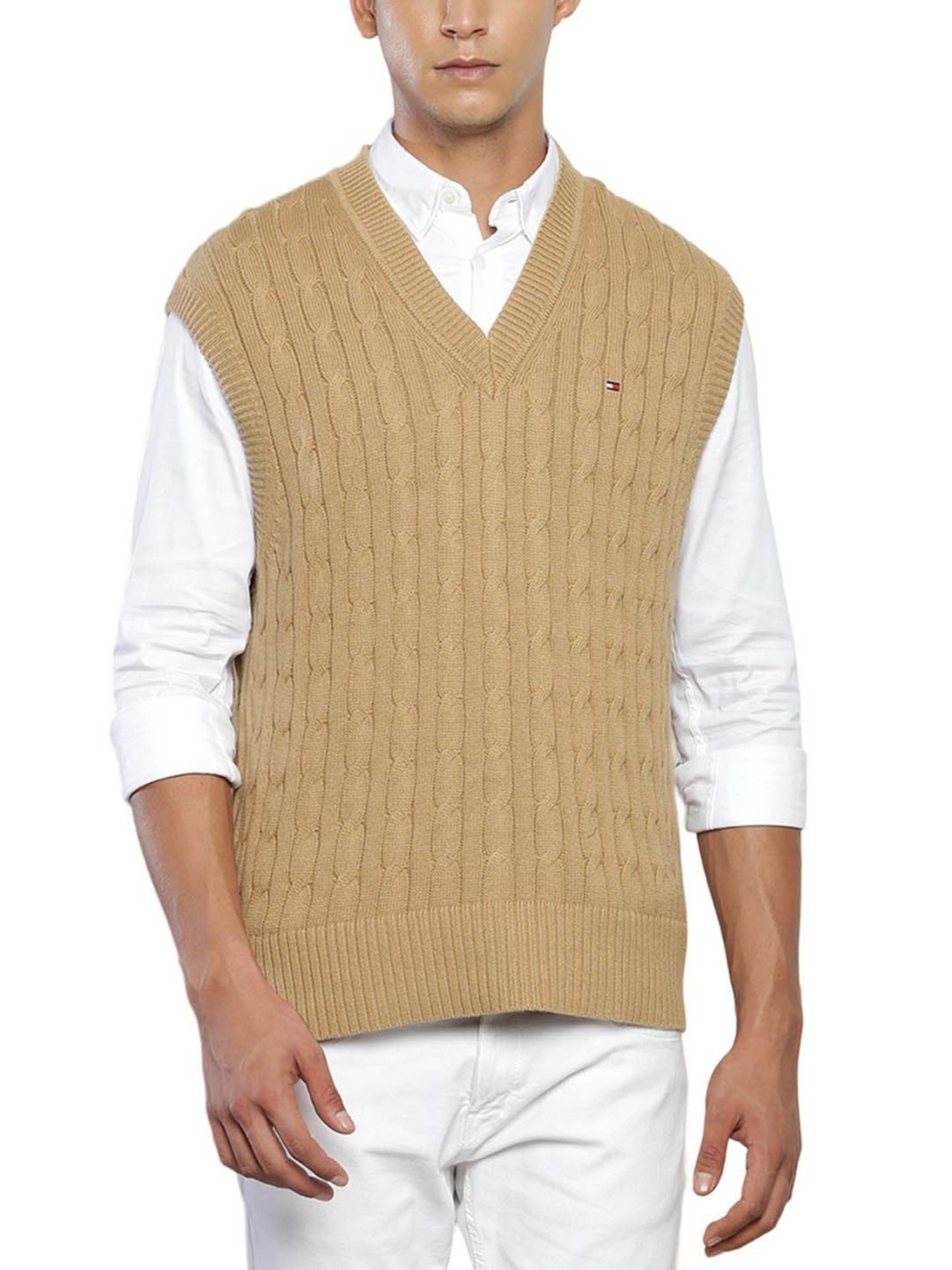 Tommy Hilfiger Khaki Cotton Relaxed Fit Self Pattern Sweater