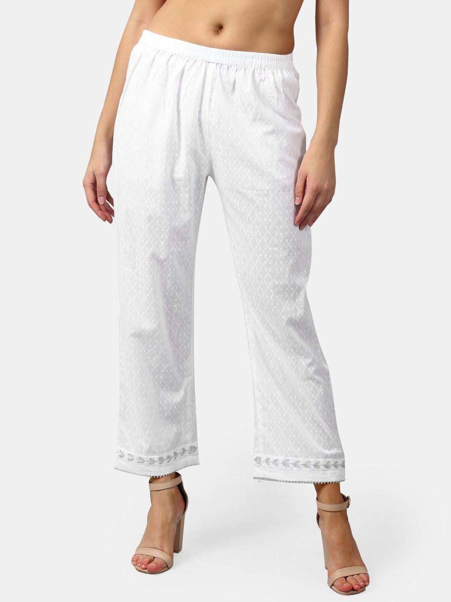 DART STUDIO White Cotton Embroidered Palazzos