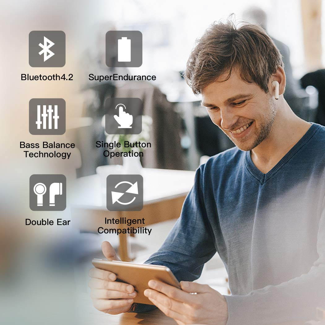 Wireless Earbuds, Loncaster Bluetooth Headphones Stereo Earphone Cordless Sport Headsets,Bluetooth in-Ear Earphones with Built-in Mic for Smart Phones