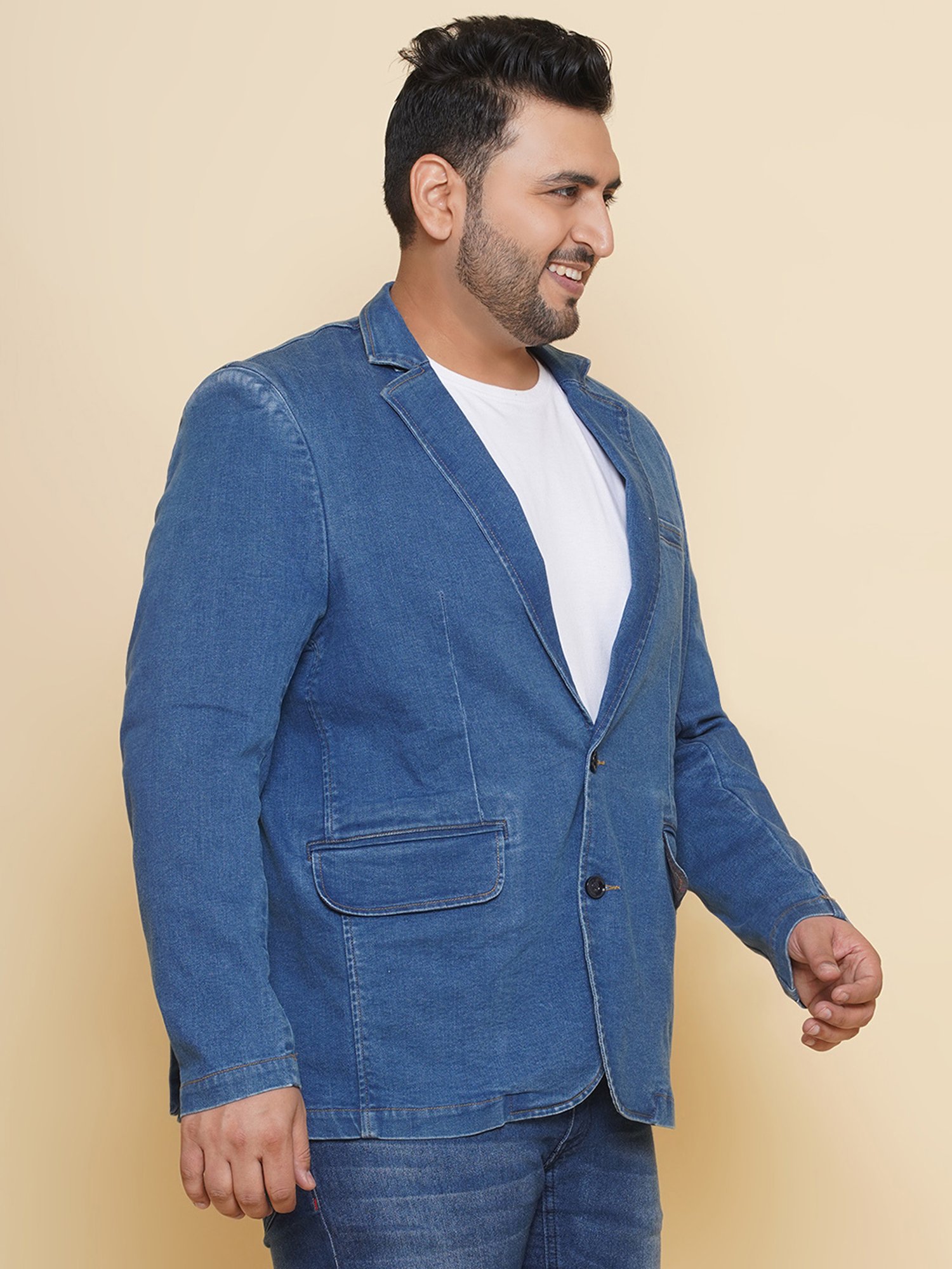 John Pride Light Blue Regular Fit Plus Size Blazer