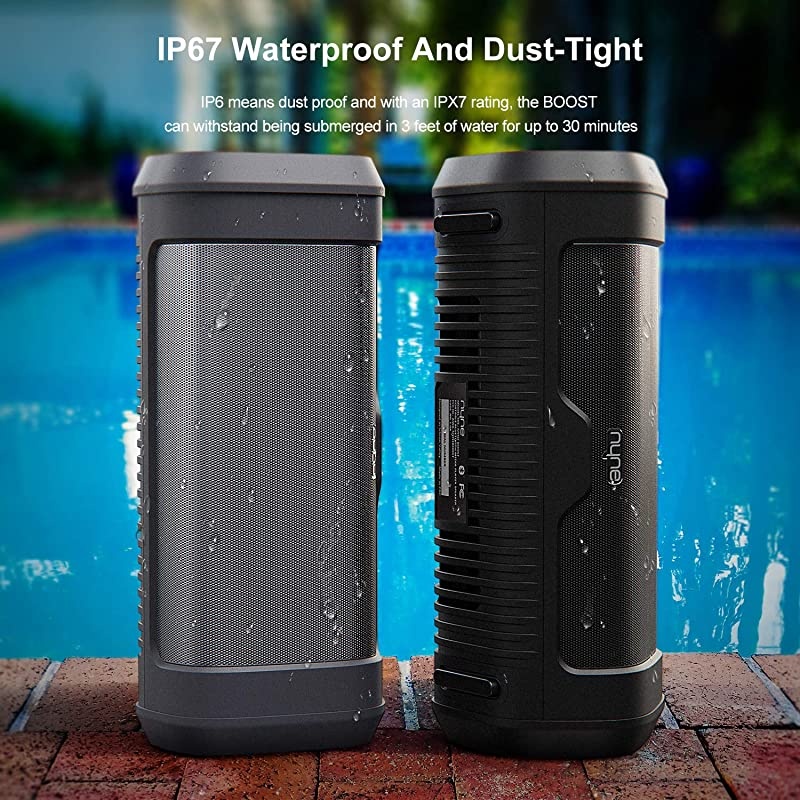 Boost Portable Bluetooth Speakers with Premium Stereo Sound IP67 Water amp Dust Proof 20 Hours Playtime 100 ft Range Builtin Power Bank and Mic Loud Wireless SpeakerGrey