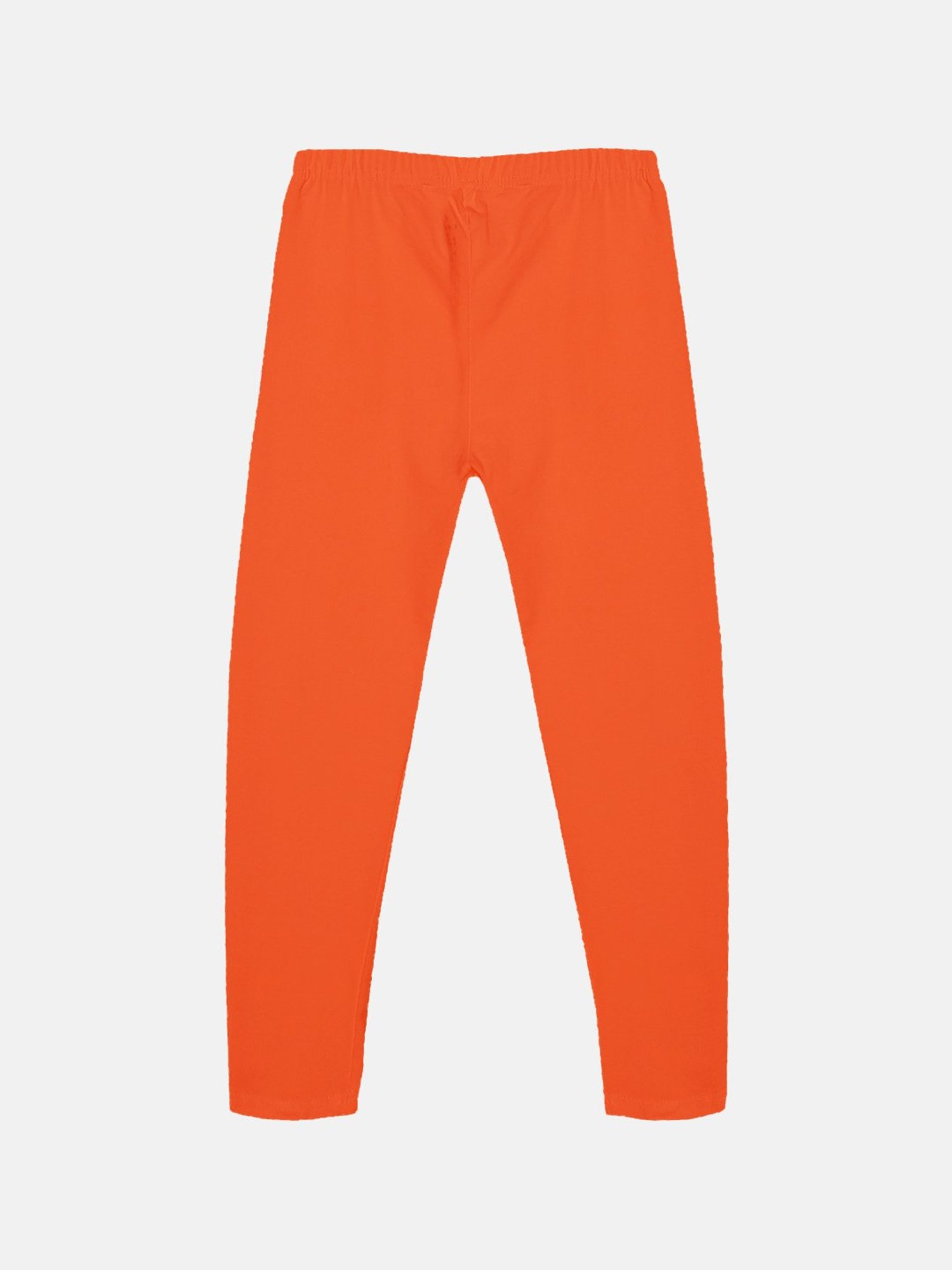 Kiddopanti Girls Orange Solid Leggings