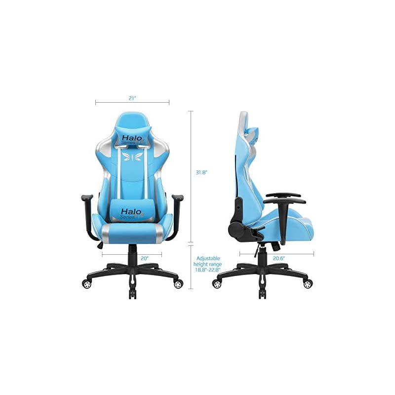 Gaming Chair Adjustable Racing Chair Halo Series Specialty Design Ergonomic Comfortable Swivel Computer Chair with Headrest and Lumbar Support (Blue and Plum red)