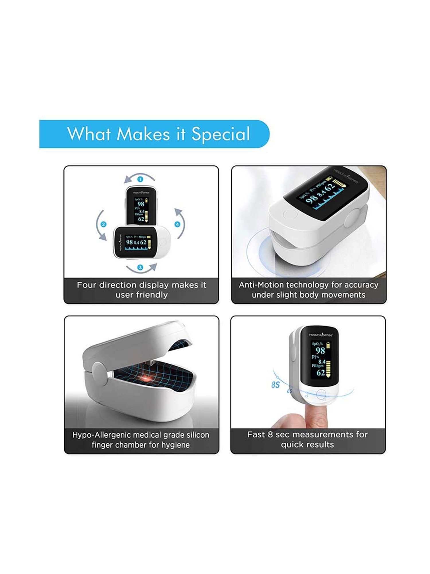 HealthSense Accu-Beat FP-910 OLED Fingertip Pulse Oximeter (White)