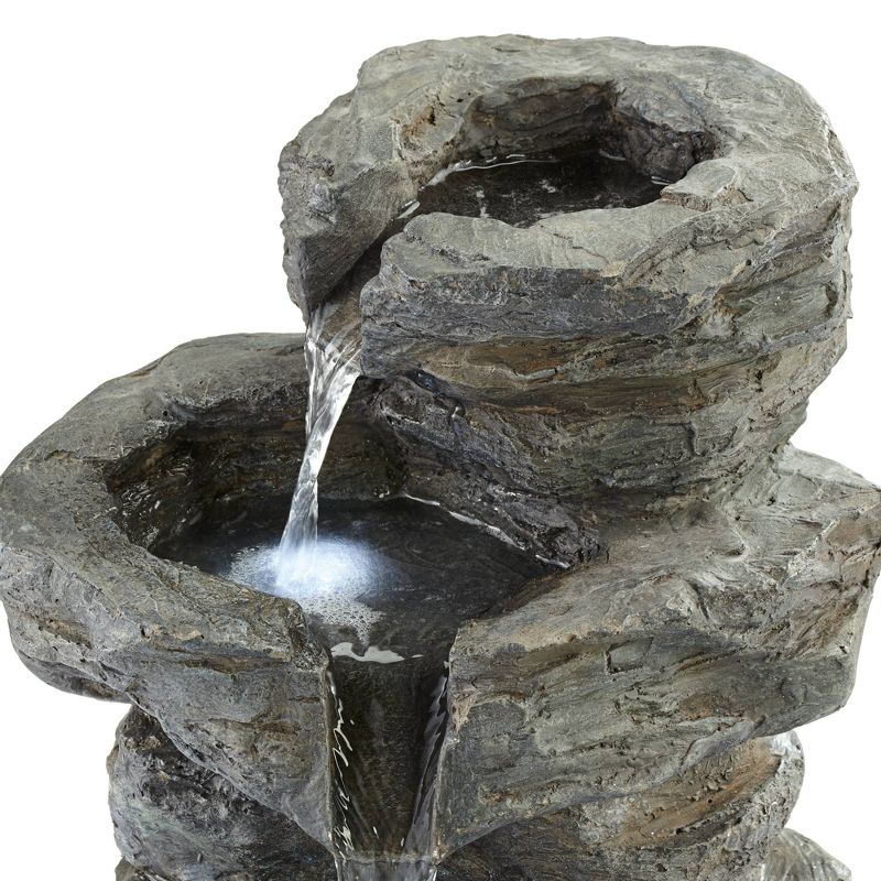 John Timberland Zen Outdoor Floor Water Fountain with Light LED 22" High 4 Tiered Cascading Rock for Yard Garden Patio Deck Home