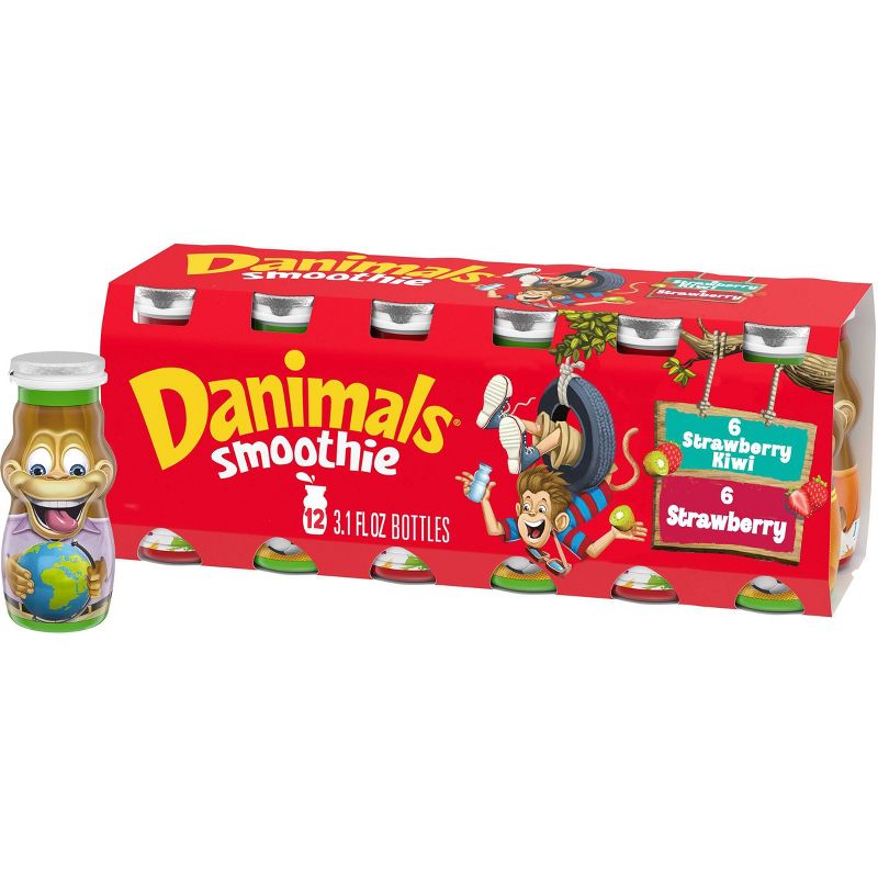 Dannon Danimals Strawberry Explosion and Strikin' Strawberry Kiwi Kids' Yogurt Smoothie Value Pack - 12ct/3.1oz Cups