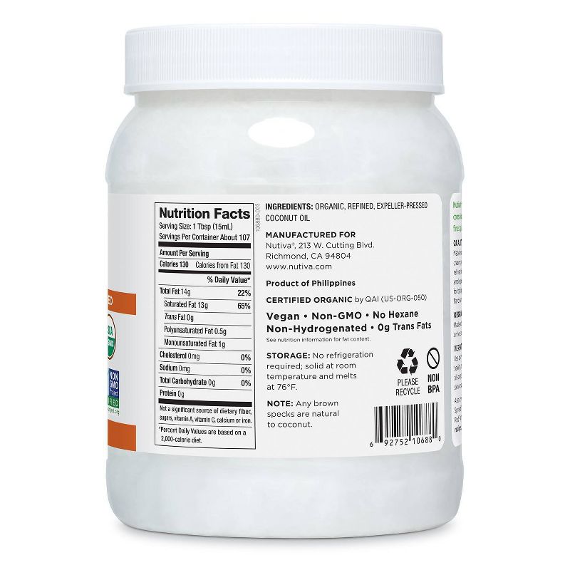 Nutiva Refined Organic Coconut Oil - 54oz